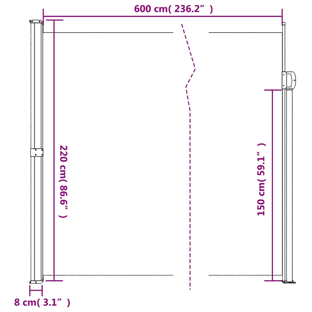 Tenda da Sole Laterale Retrattile Bianco 220x600 cm