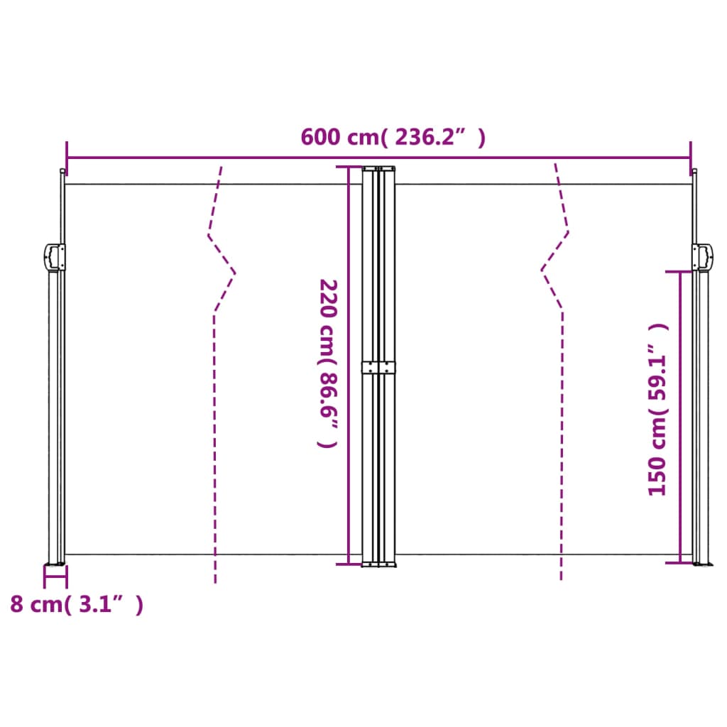 Tenda da Sole Laterale Retrattile Nera 220x600 cm