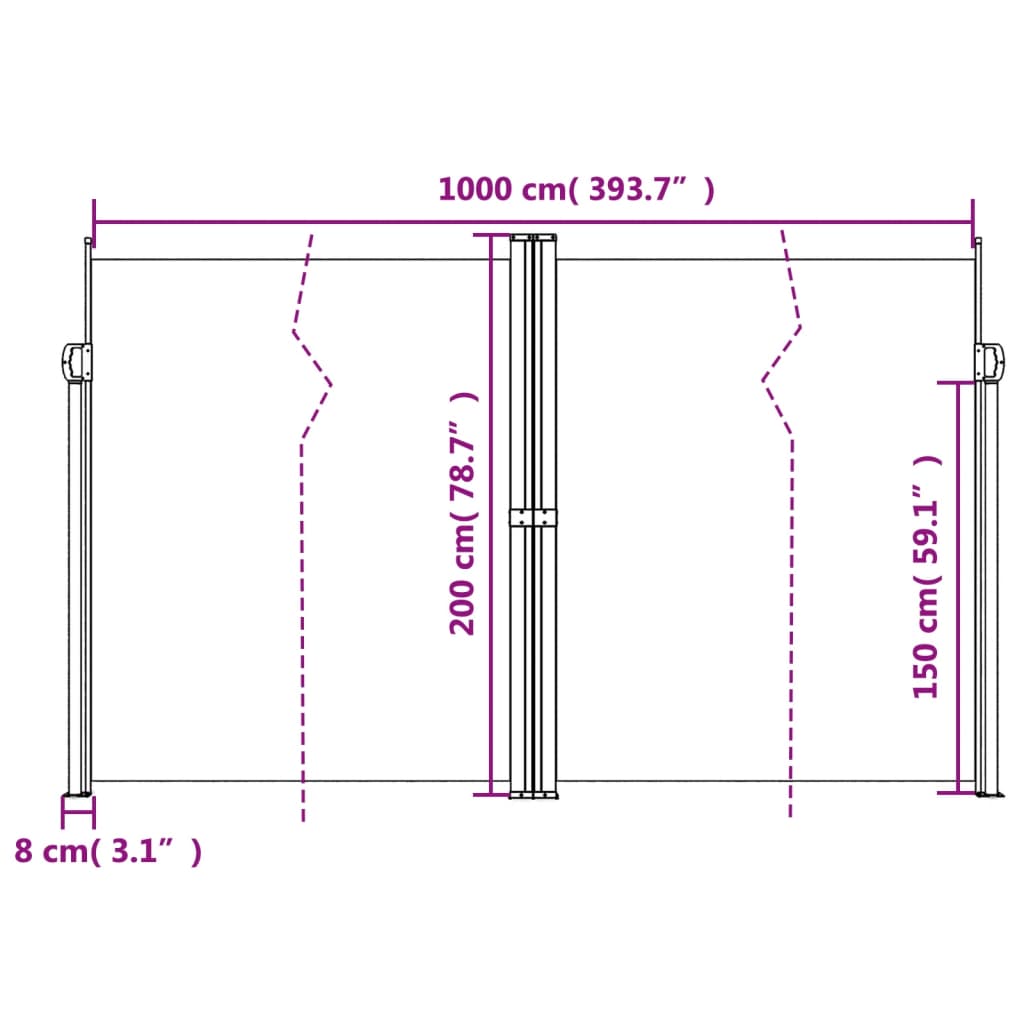 Tenda da Sole Laterale Retrattile Marrone 200x1000 cm