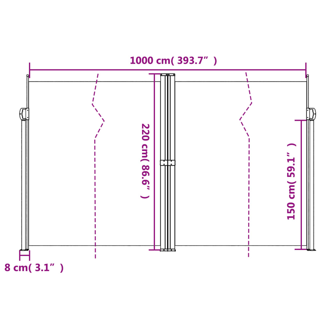 Tenda da Sole Laterale Retrattile Crema 220x1000 cm