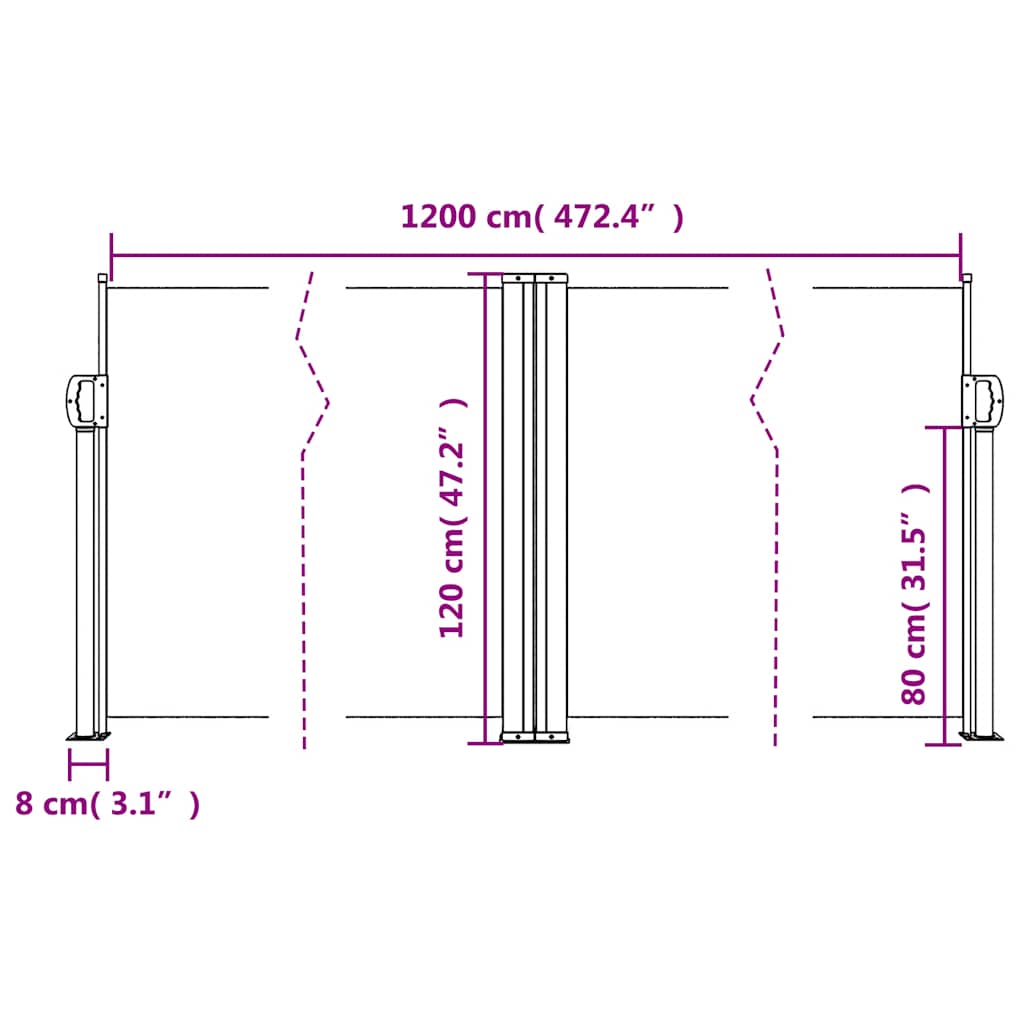 Tenda da Sole Laterale Retrattile Tortora 120x1200 cm