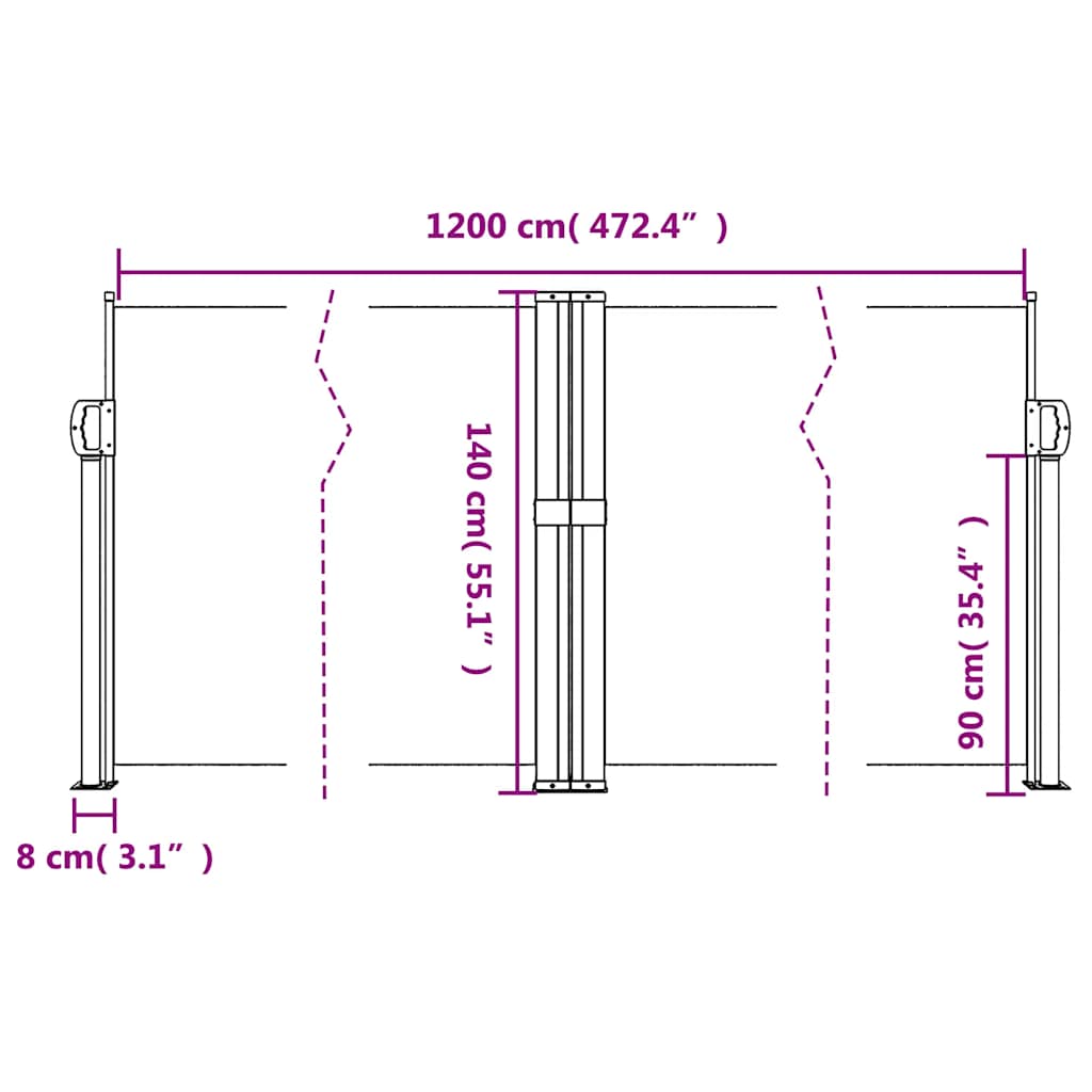 Tenda da Sole Laterale Retrattile Nera 140x1200 cm