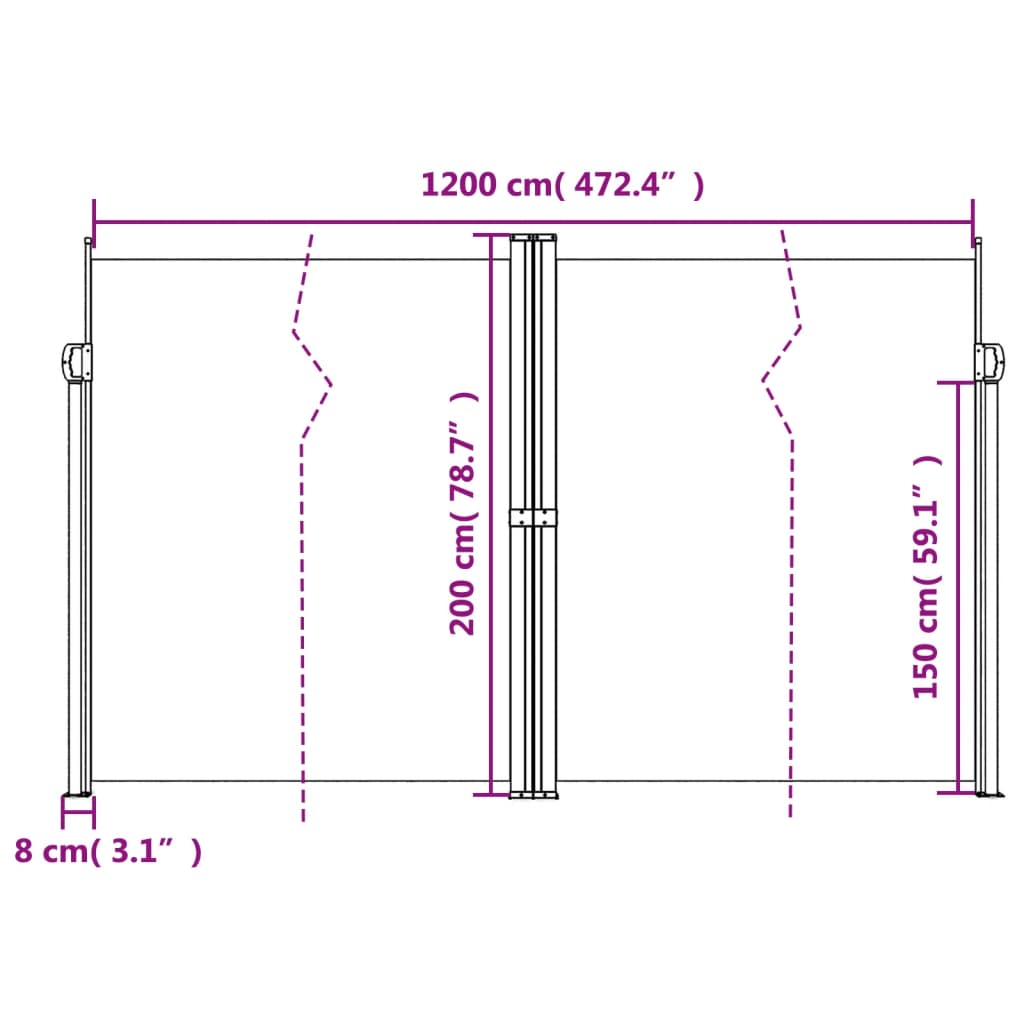 Tenda da Sole Laterale Retrattile Crema 200x1200 cm