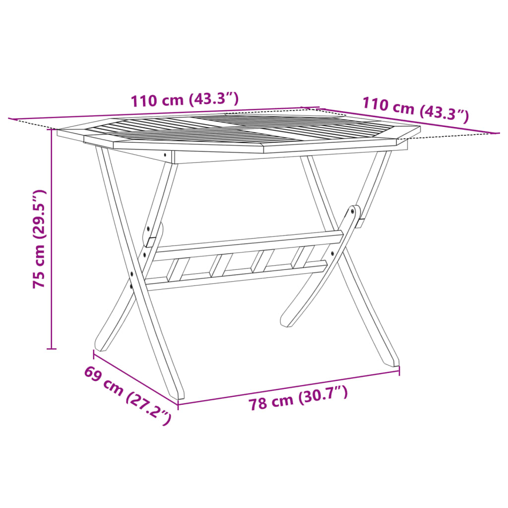 Tavolo da Giardino Pieghevole Ø110x75cm Legno Massello d'Acacia
