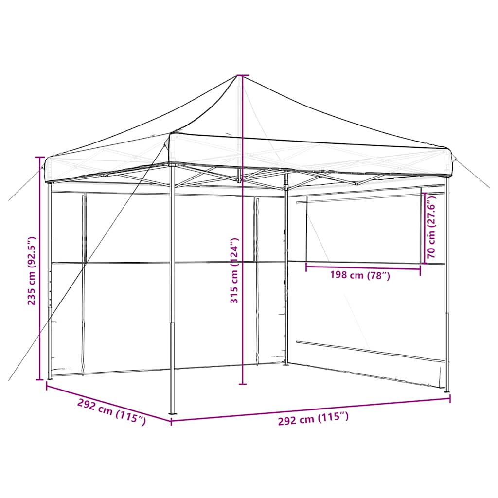 Tendone per Feste Pieghevole Pop-Up con 2 Pareti Nero