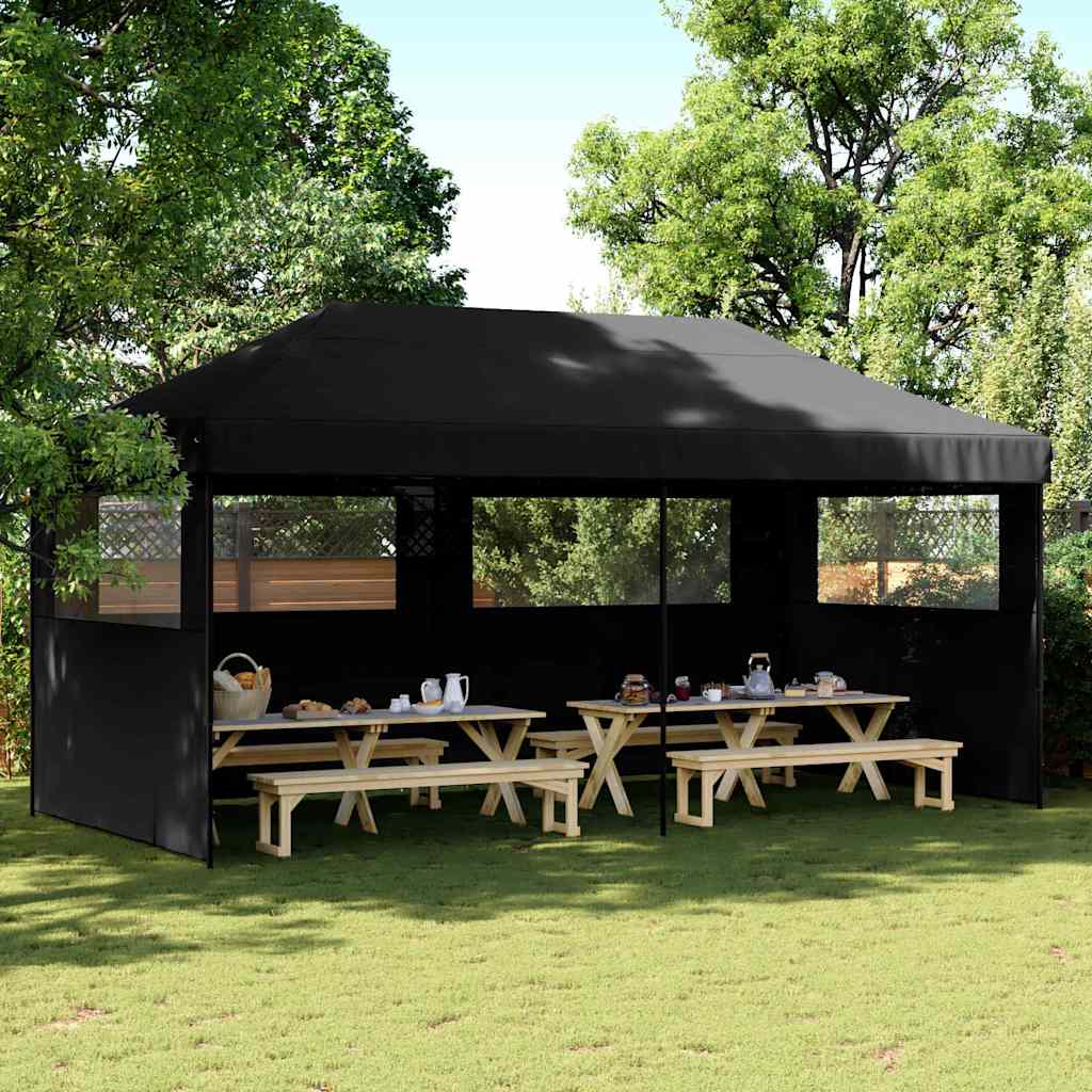Tendone per Feste Pieghevole Pop-Up con 3 Pareti Nero