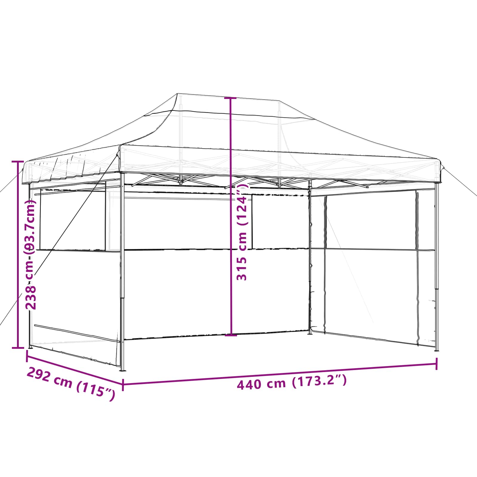 Tendone per Feste Pieghevole Pop-Up con 3 Pareti Terracotta