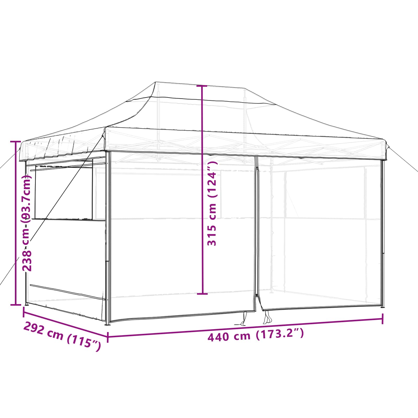 Tendone per Feste Pieghevole Pop-Up con 4 Pareti Nero