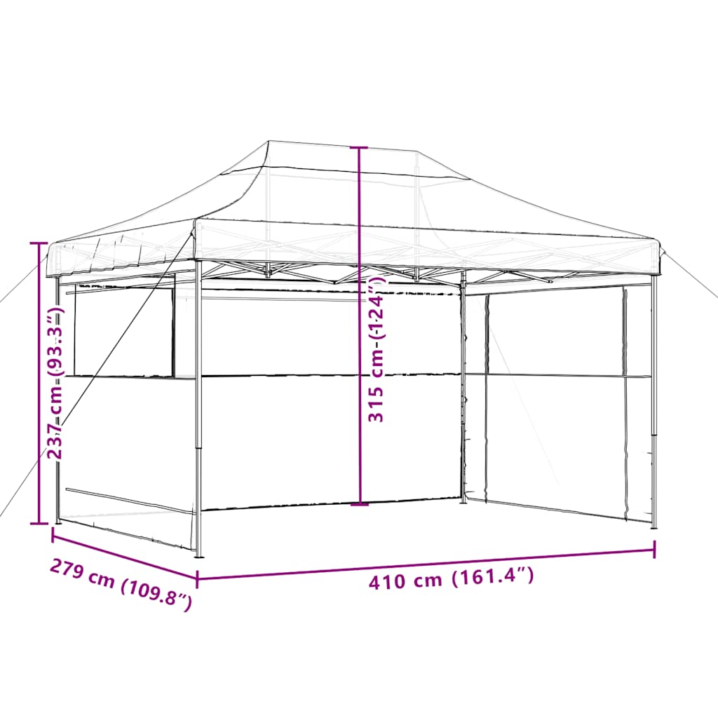 Tendone per Feste Pieghevole Pop-Up con 3 Pareti Nero