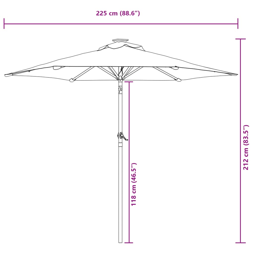 Ombrellone Giardino con Palo in Acciaio Nero 225x225x212 cm