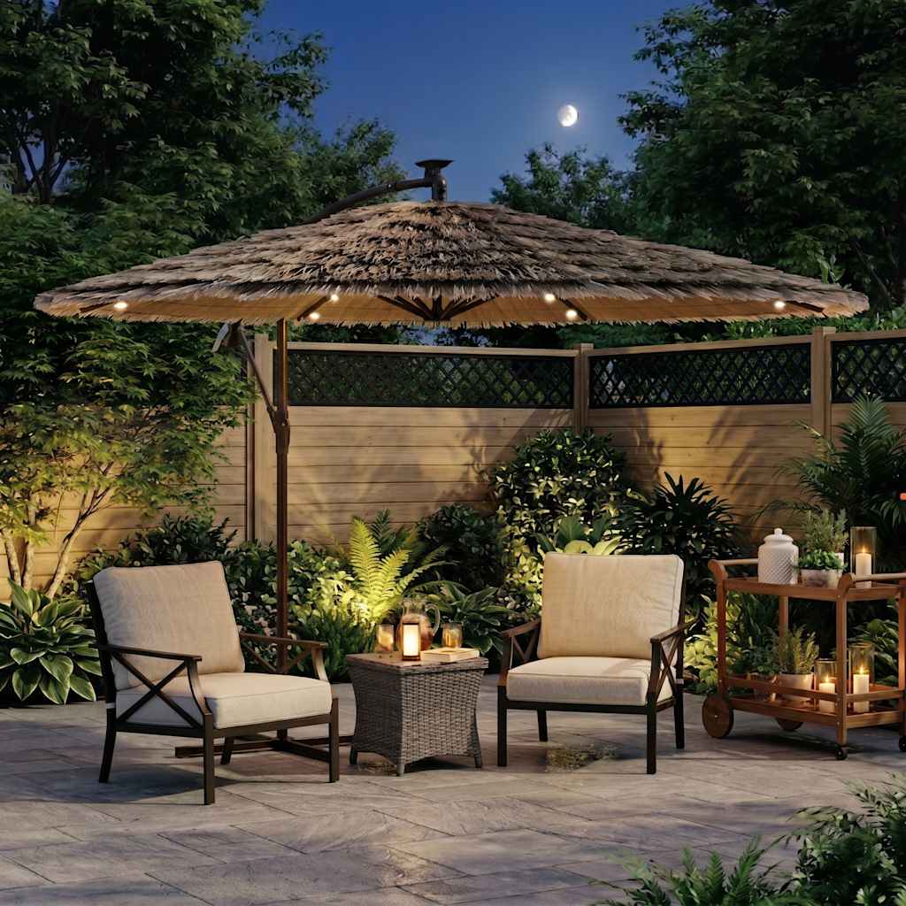 Ombrellone Giardino LED e Palo in Acciaio Marrone 269x269x235cm