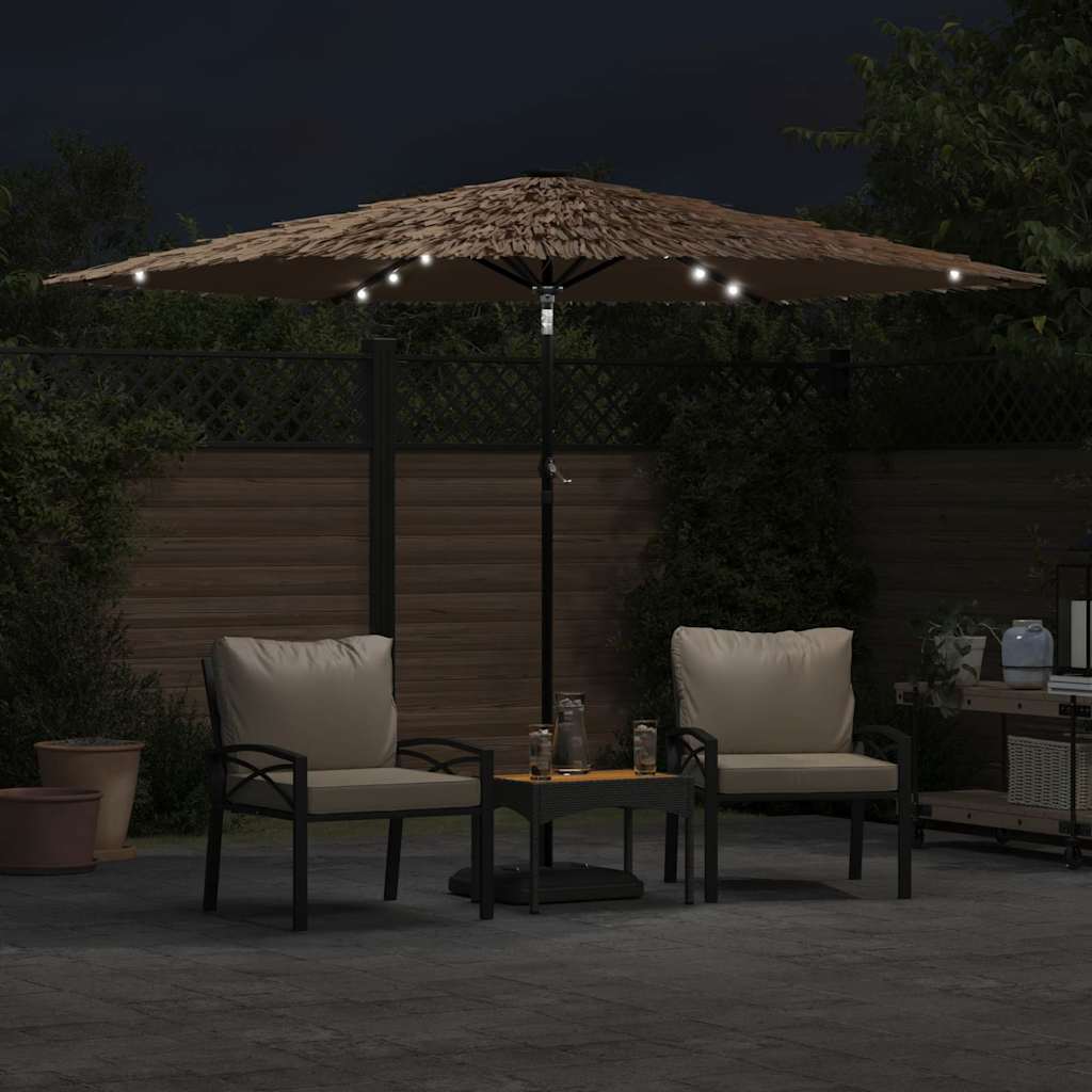 Ombrellone Giardino LED e Palo in Acciaio Marrone 288x288x225cm