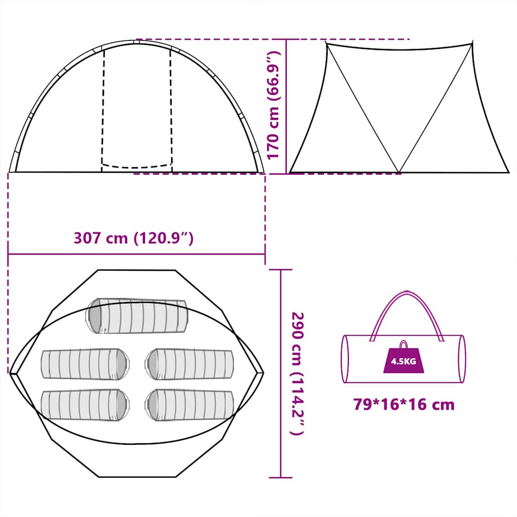 Tenda da Pesca per 5 Persone Verde Oliva Impermeabile