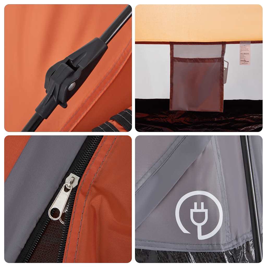 Tenda Campeggio Cabina 4 Pers. Grigio Arancione Rilascio Rapido