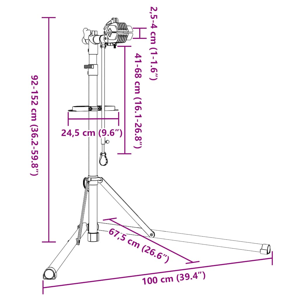 Supporto Riparazione Bici Regolabile 92-152 cm Rosso in Acciaio