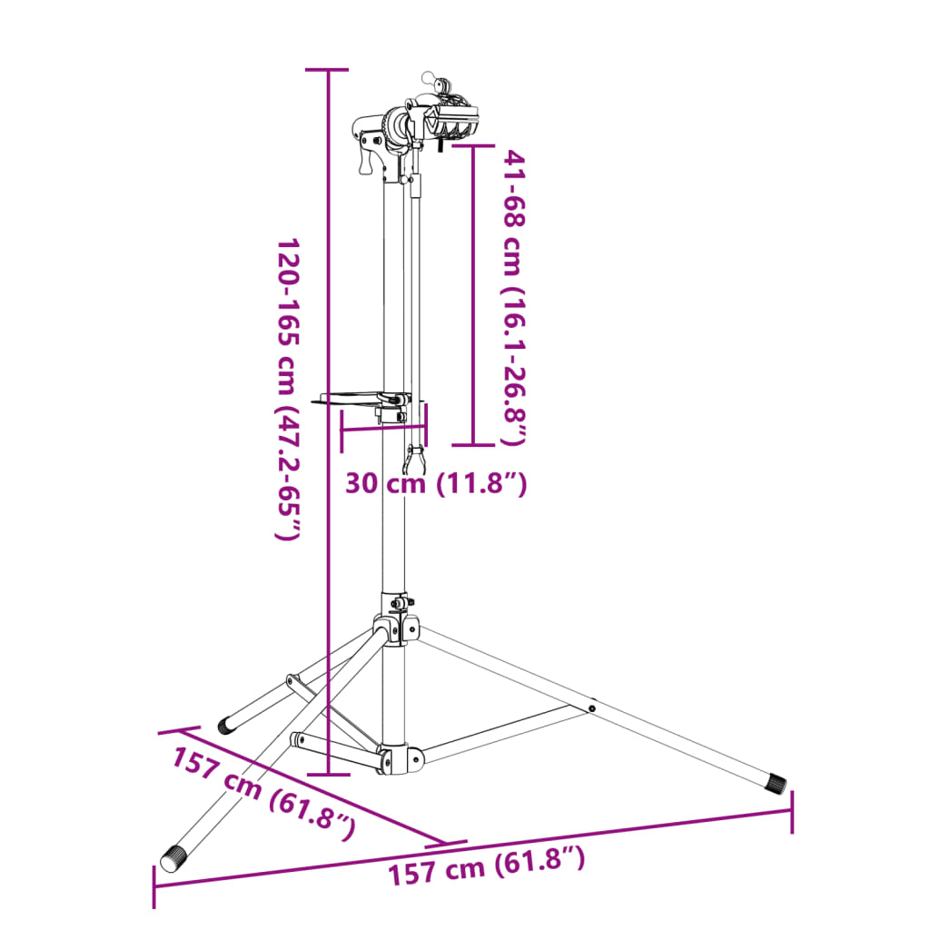 Supporto per Riparazione Bici Regolabile 120-165 cm Alluminio