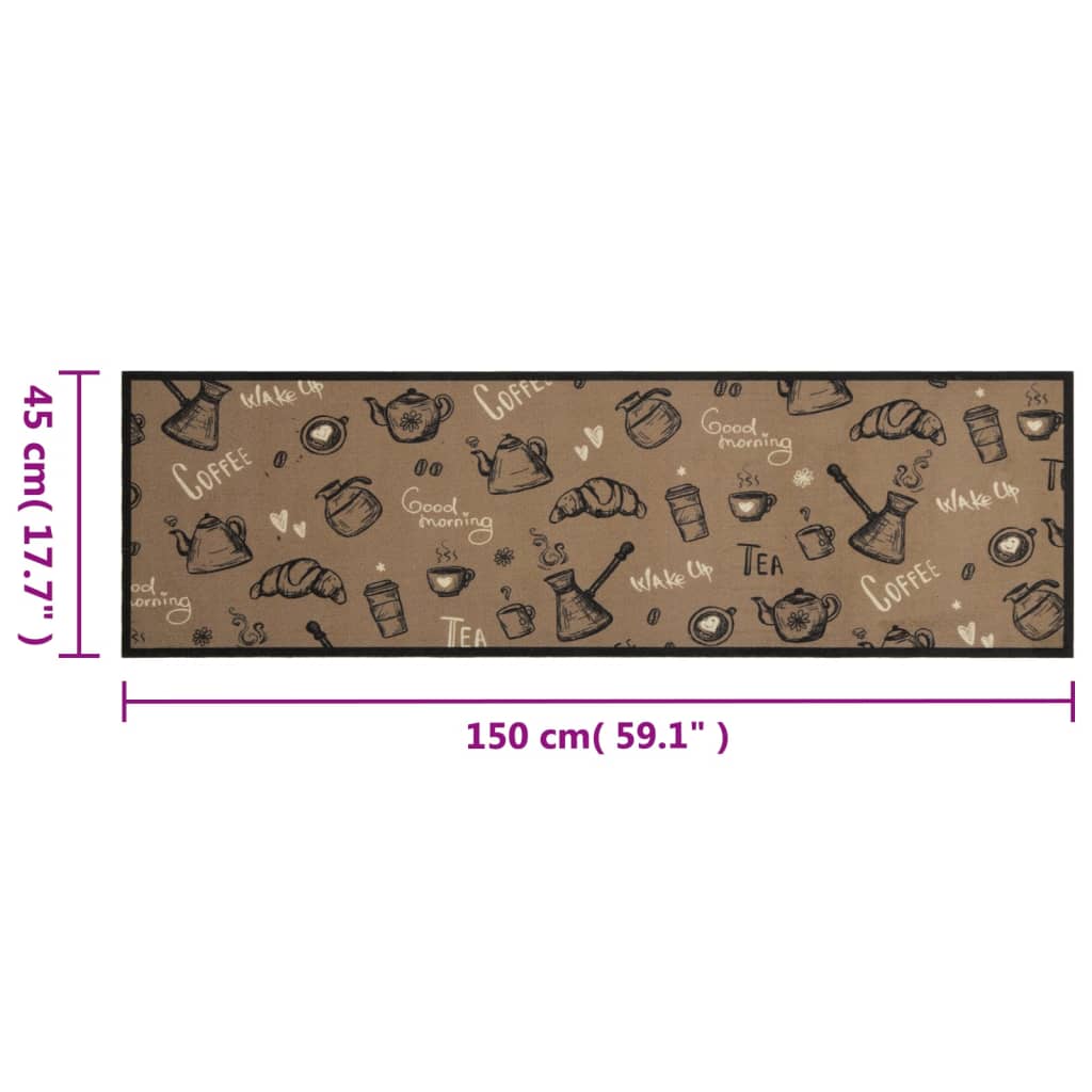 Tappeto da Cucina Lavabile Marrone Mattutino 45x150 cm Velluto