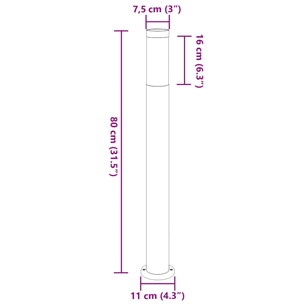 Lampada a paletto 80 cm in Acciaio Inox IP44