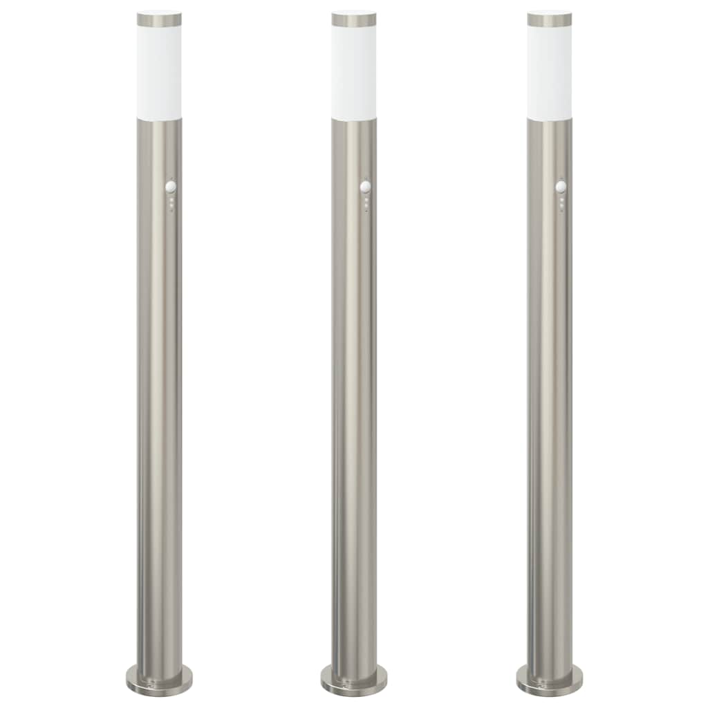 Lampioni a paletto con sensore 3 pz 110 cm Acciaio Inox IP44