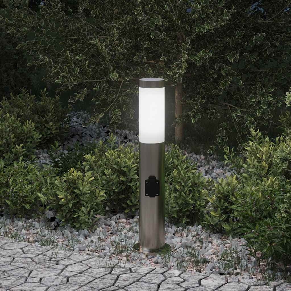 Lampada a paletto con presa elettrica 50 cm Acciaio Inox IP44