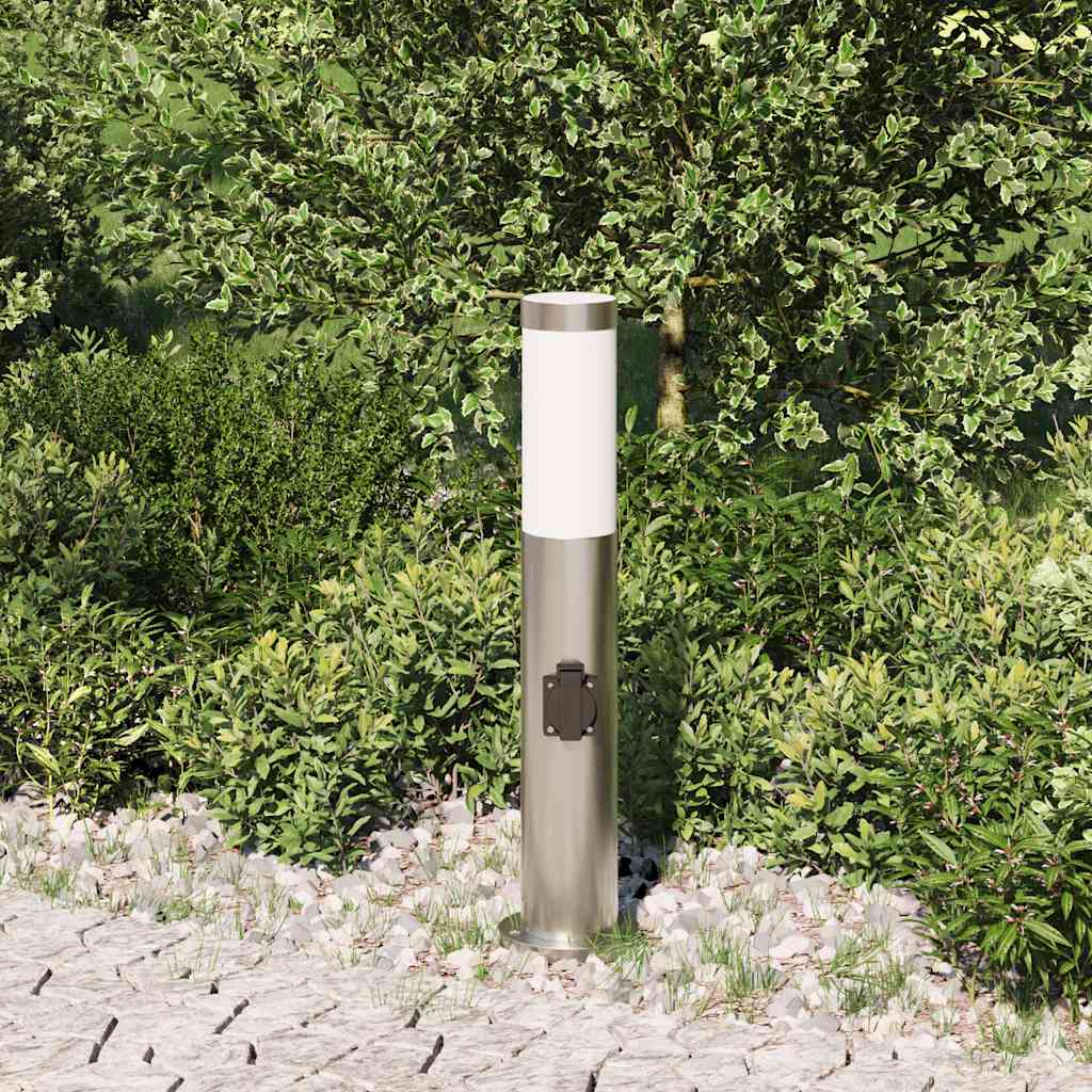 Lampada a paletto con presa elettrica 50 cm Acciaio Inox IP44