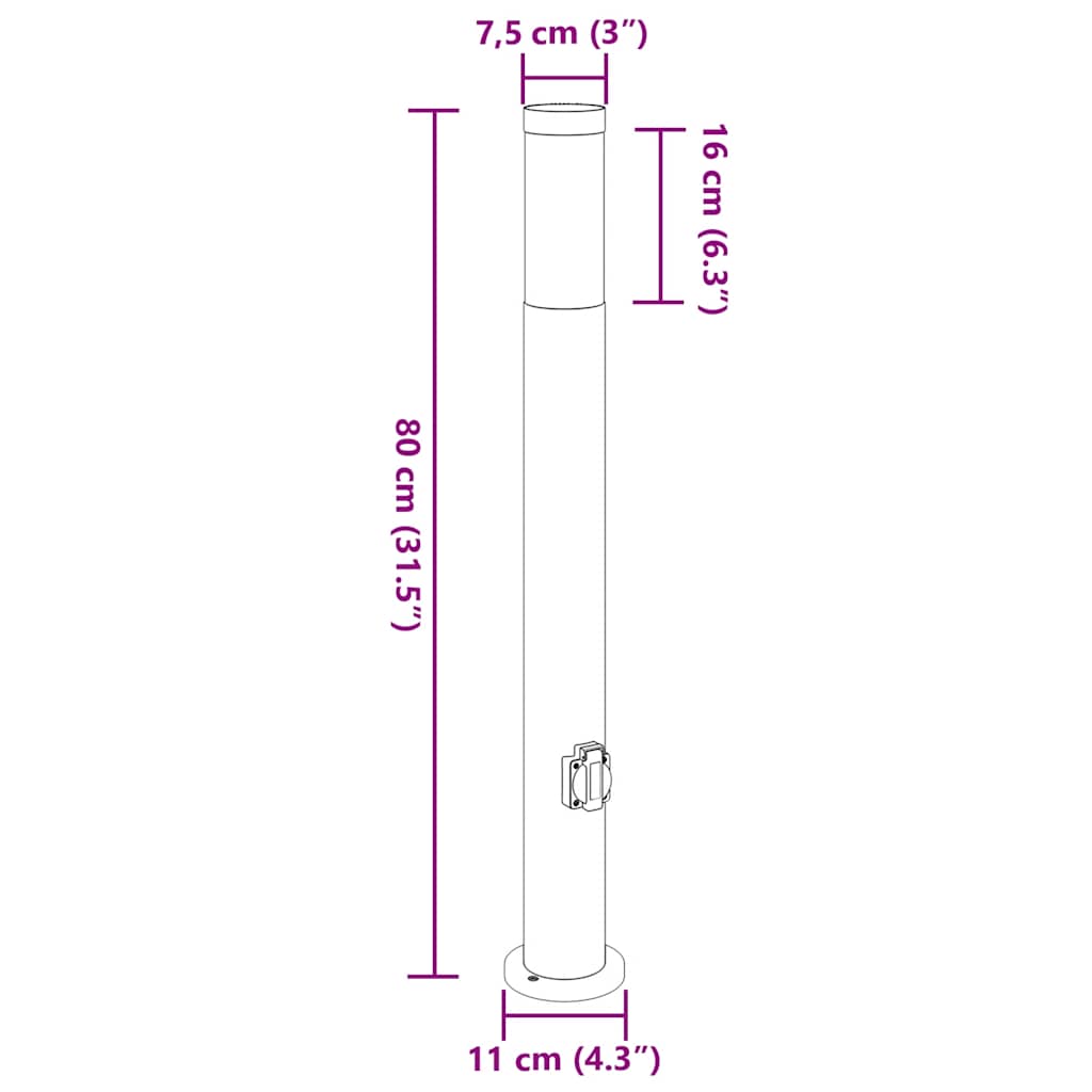 Lampioni a palo con presa elettrica 3 pz 80 cm Acciaio Inox IP44