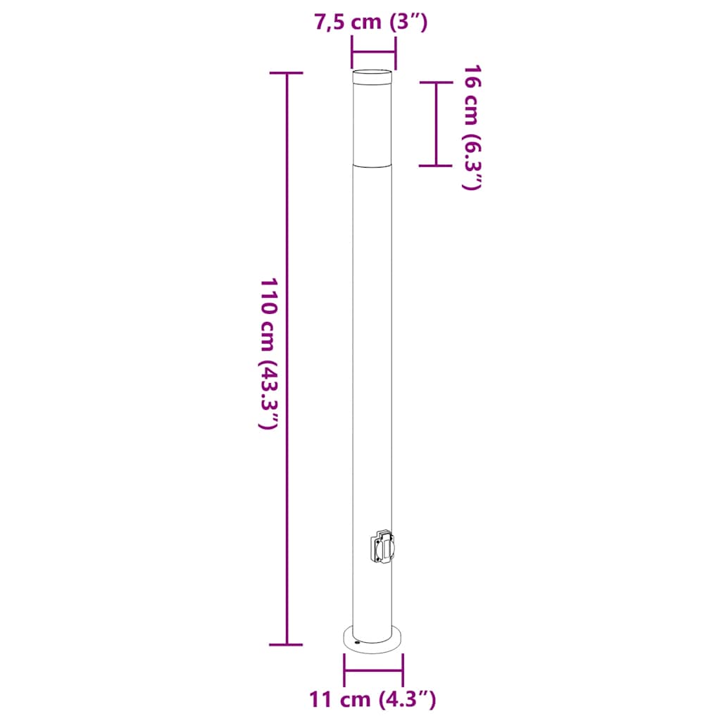 Lampada a paletto con presa elettrica 110 cm Acciaio Inox IP44