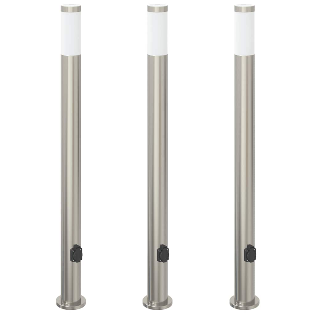 Lampioni a colonnina con presa elettrica 3 pz 110 cm Acciaio Inox IP44
