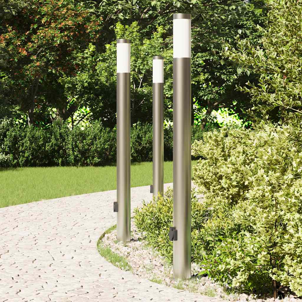 Lampioni a colonnina con presa elettrica 3 pz 110 cm Acciaio Inox IP44