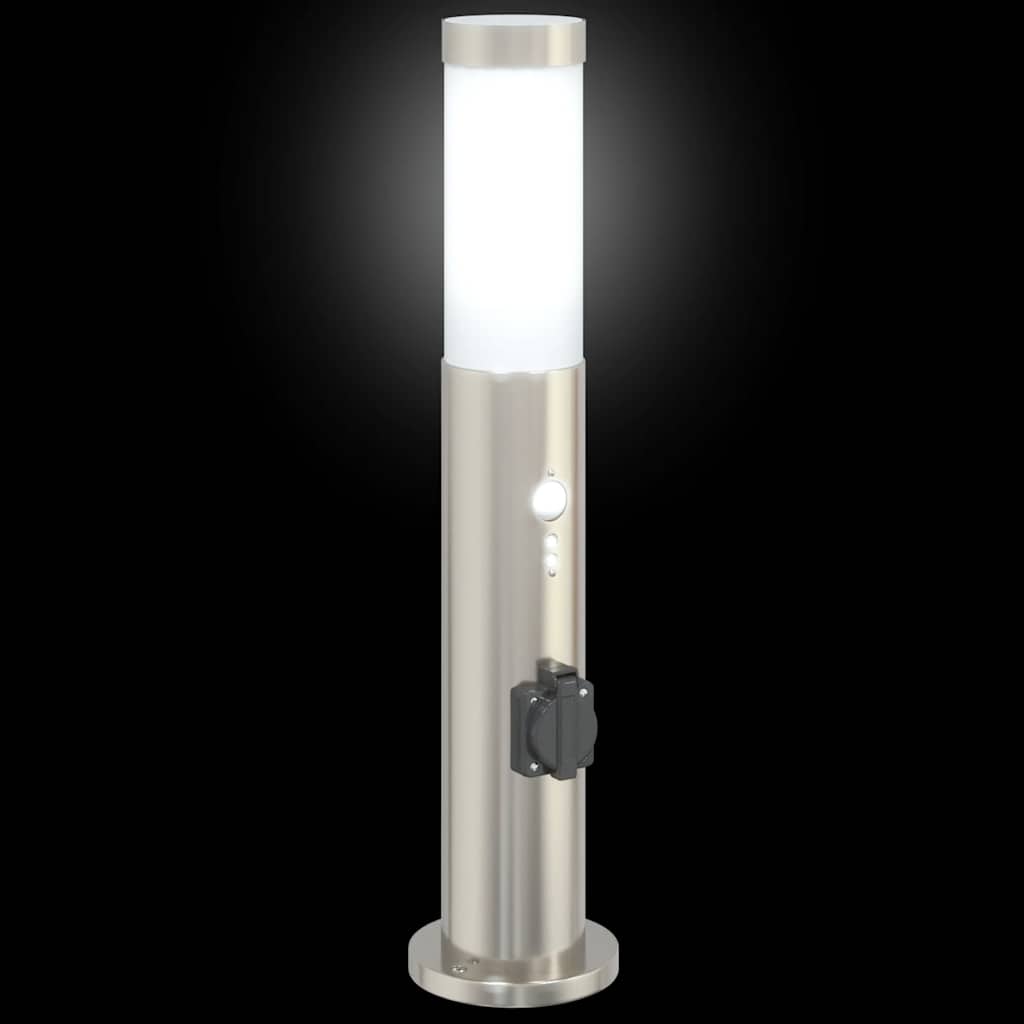 Lampioni a dissuasore con sensore e presa 3 pz 50 cm Acciaio Inox IP44