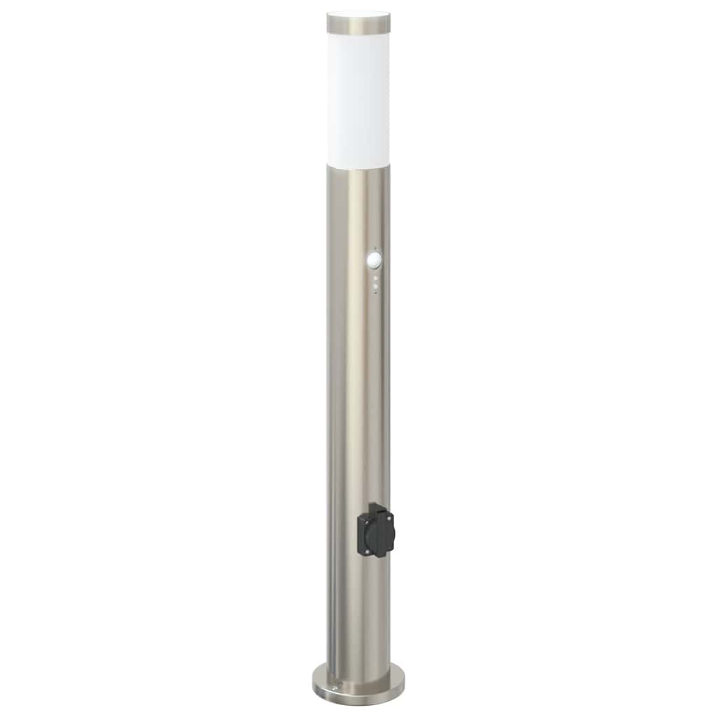 Lampada a paletto con sensore e presa 80 cm Acciaio Inox IP44