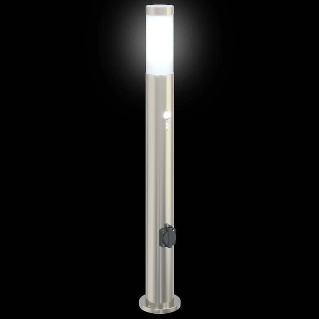 Lampada a paletto con sensore e presa 80 cm Acciaio Inox IP44