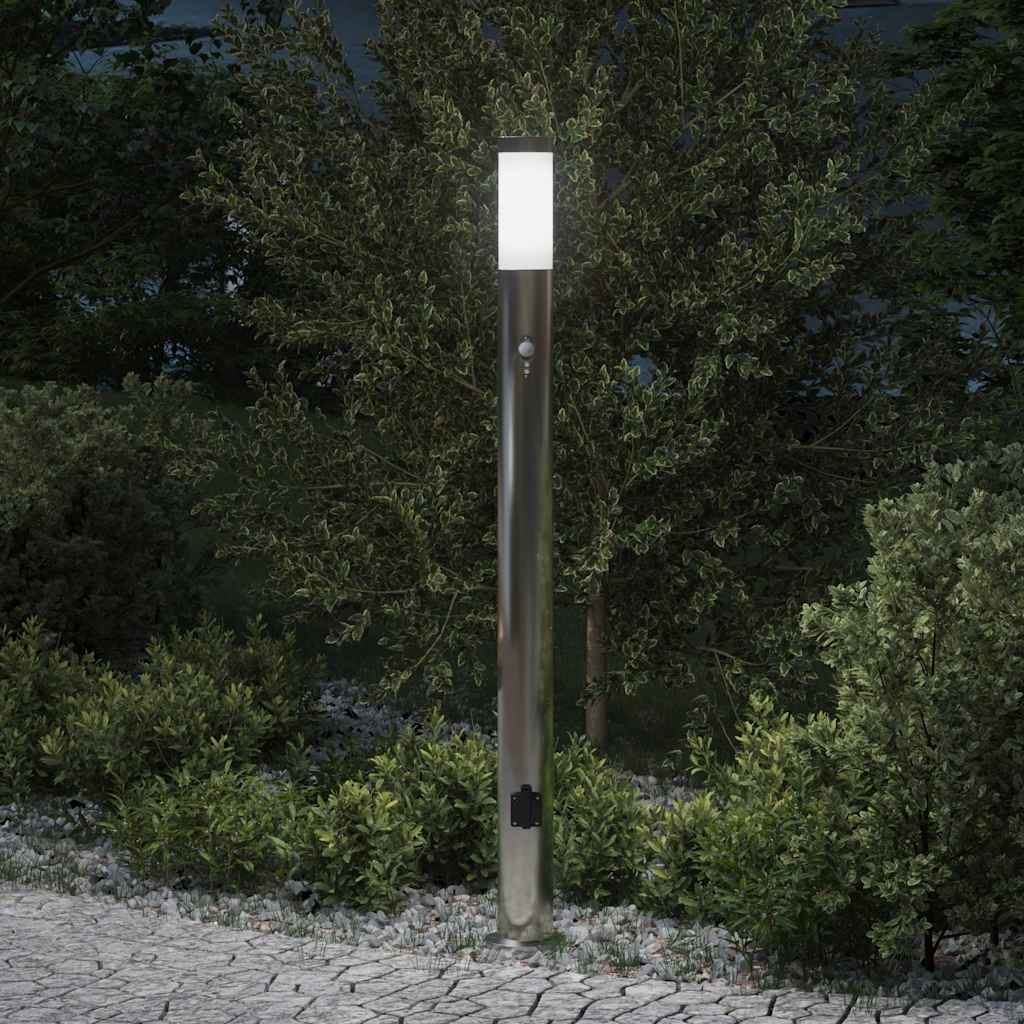 Lampada a paletto con sensore e presa 110 cm Acciaio Inox IP44