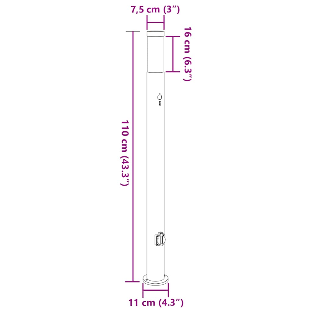 Lampada a paletto con sensore e presa 110 cm Acciaio Inox IP44