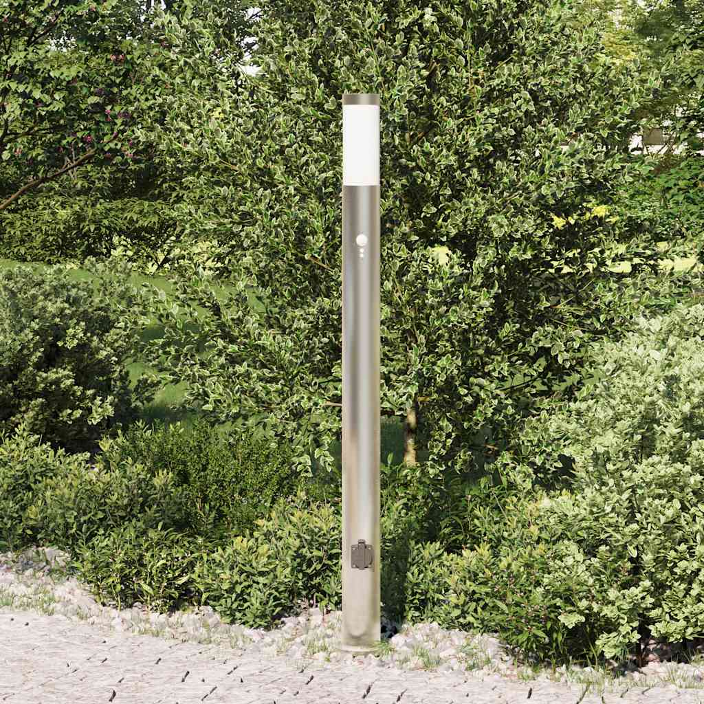 Lampada a paletto con sensore e presa 110 cm Acciaio Inox IP44