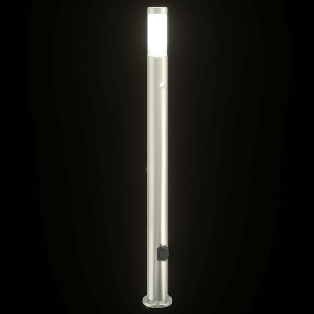 Lampada a paletto con sensore e presa 110 cm Acciaio Inox IP44