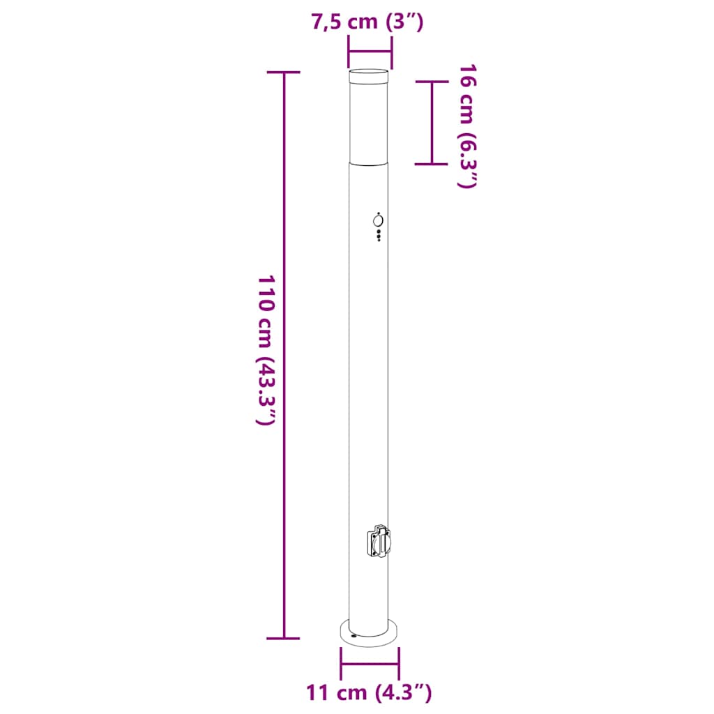 Lampioni a dissuasore con sensore e presa 3 pz 110 cm Acciaio Inox IP44