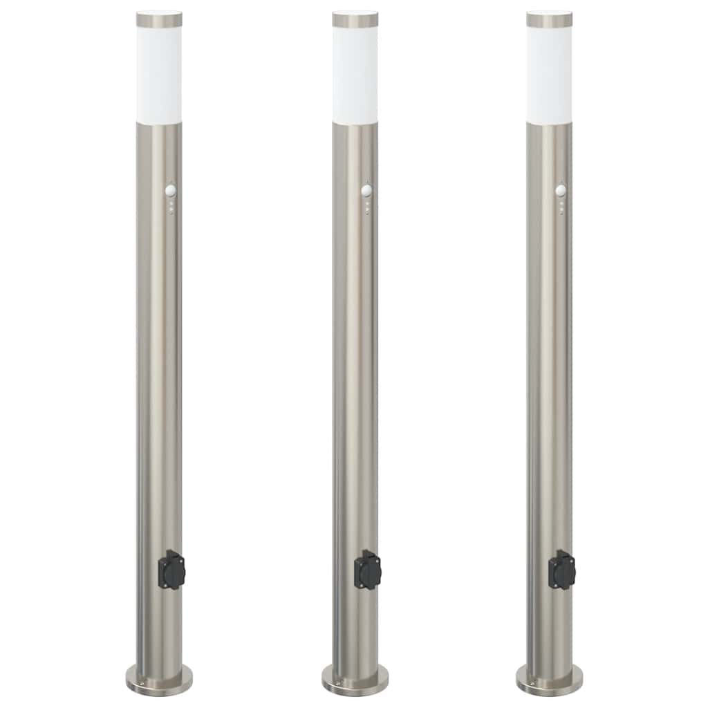 Lampioni a dissuasore con sensore e presa 3 pz 110 cm Acciaio Inox IP44