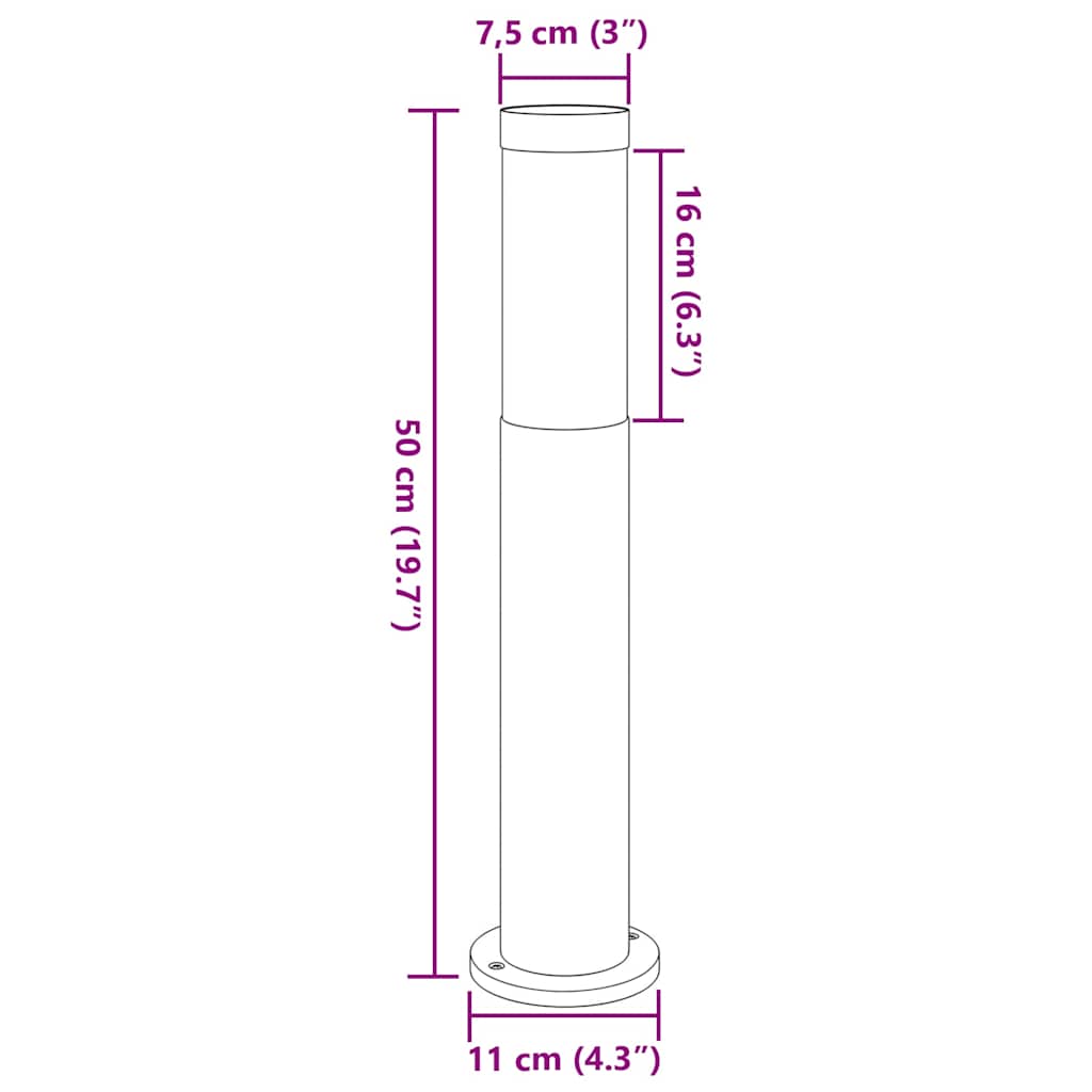Lampioni a palo 3 pz 50 cm Acciaio Inox IP44