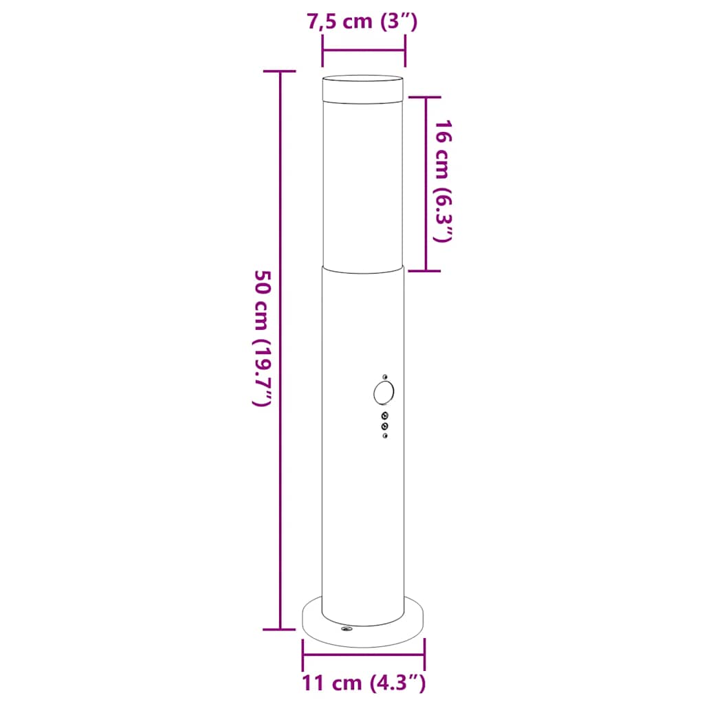 Lampioni a paletto con sensore 3 pz 50 cm Acciaio Inox IP44