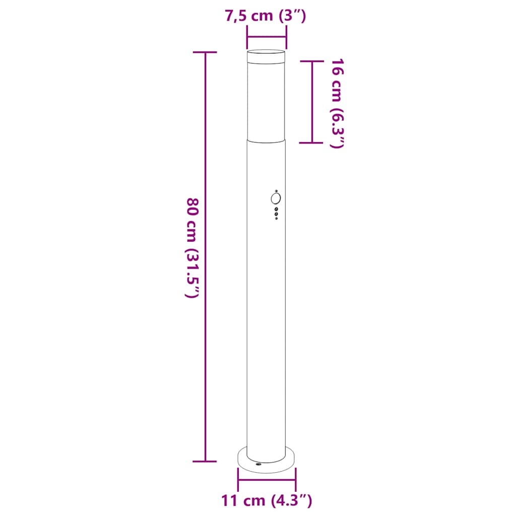 Lampioni a dissuasore con sensore 3 pz 80 cm Acciaio Inox IP44