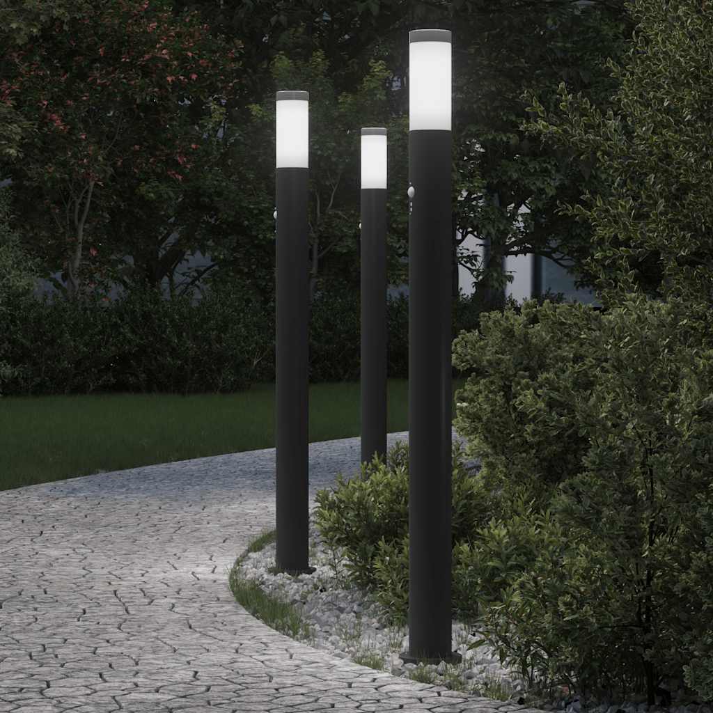 Lampioni a paletto con sensore 3 pz 110 cm Acciaio Inox IP44