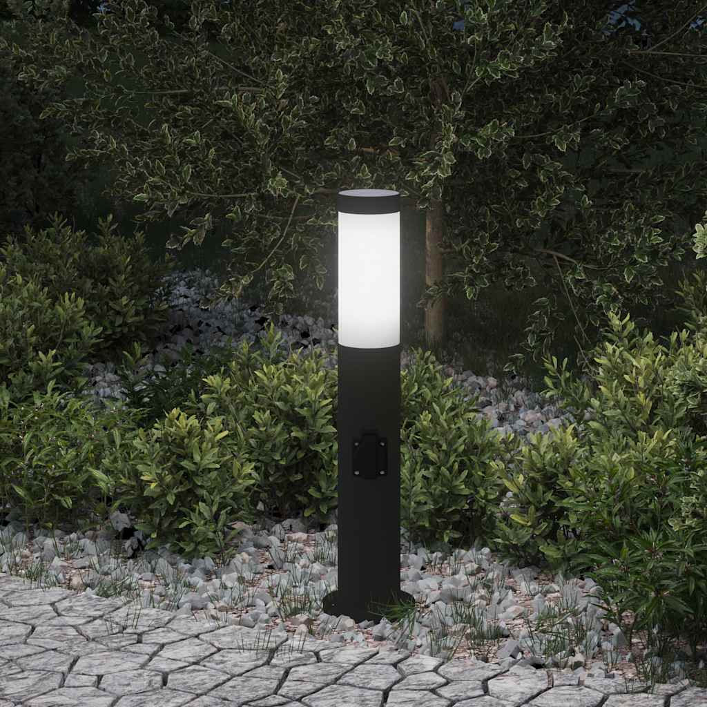 Lampada a paletto con presa elettrica 50 cm Acciaio Inox IP44