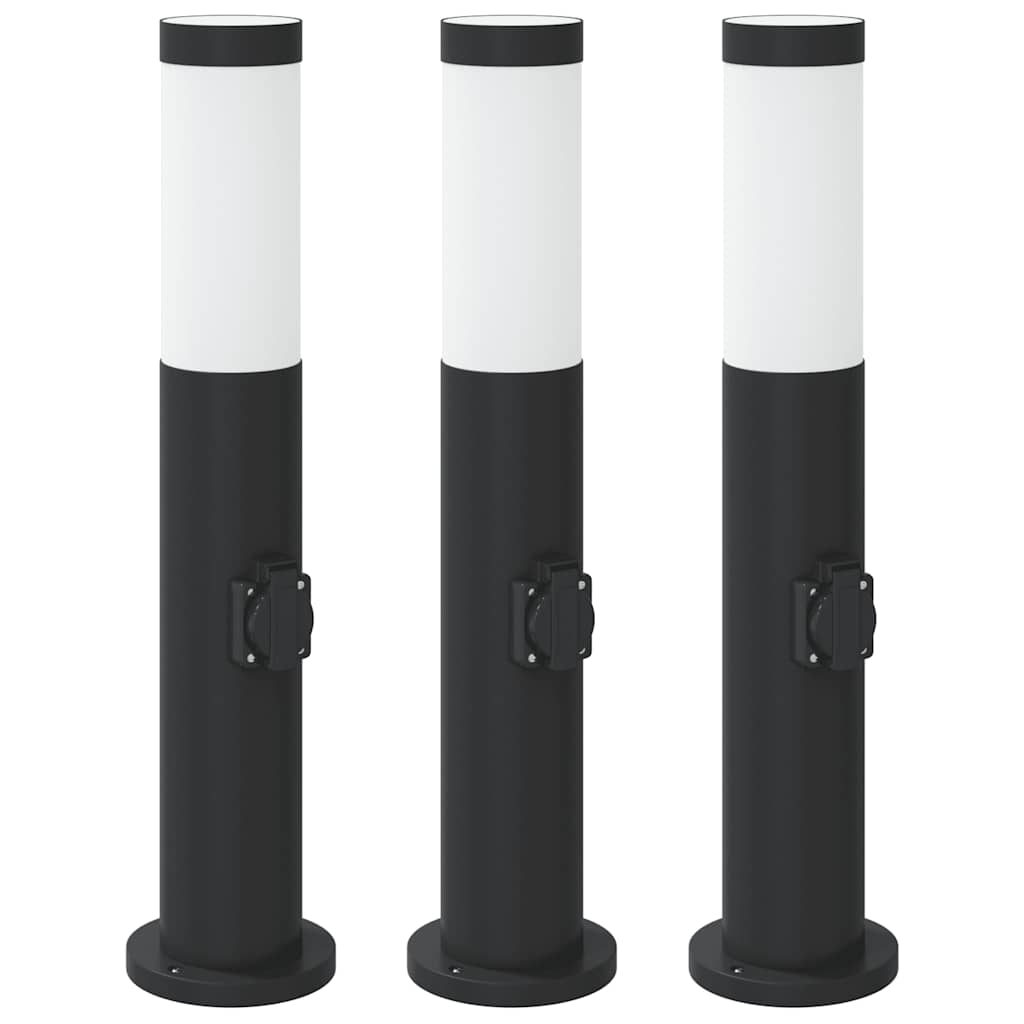 Lampioni a palo con presa elettrica 3 pz 50 cm Acciaio Inox IP44