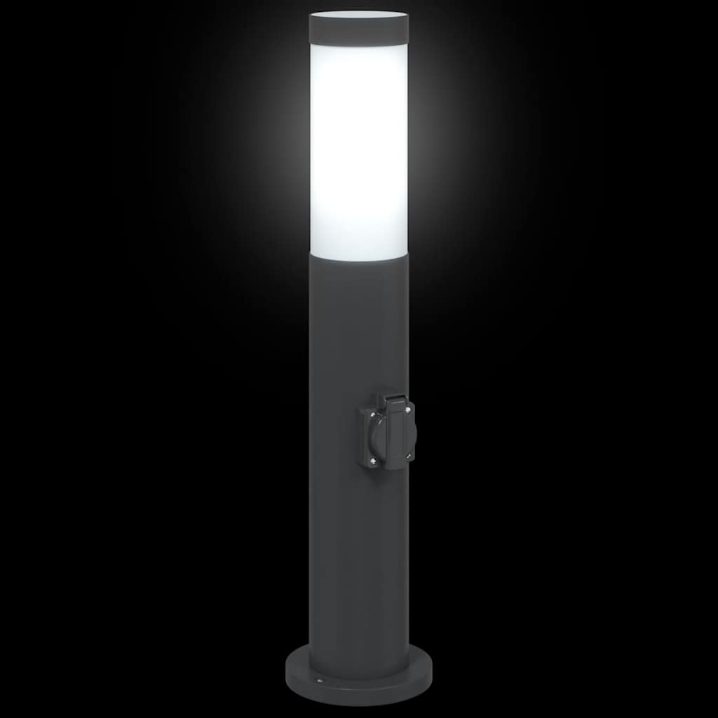 Lampioni a palo con presa elettrica 3 pz 50 cm Acciaio Inox IP44
