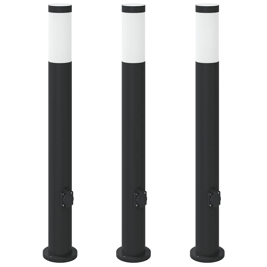 Lampioni a palo con presa elettrica 3 pz 80 cm Acciaio Inox IP44