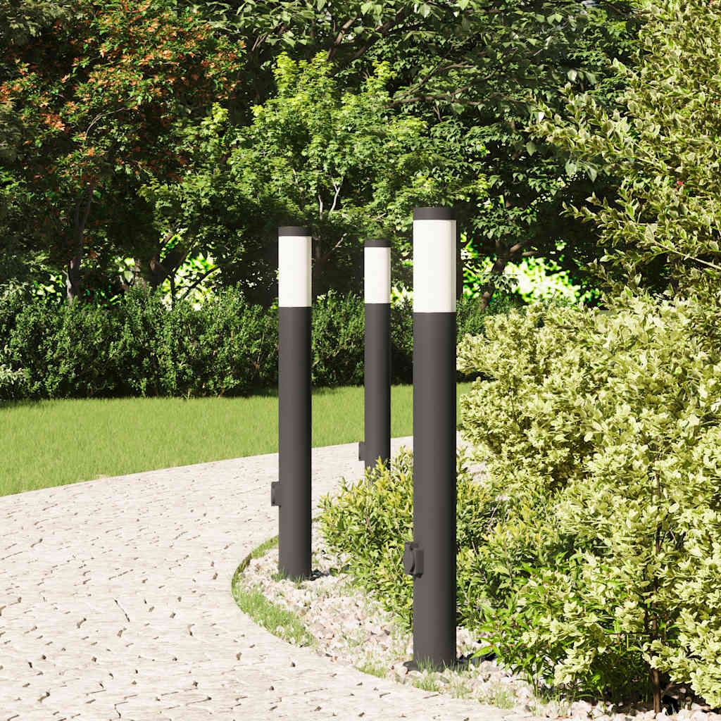 Lampioni a palo con presa elettrica 3 pz 80 cm Acciaio Inox IP44