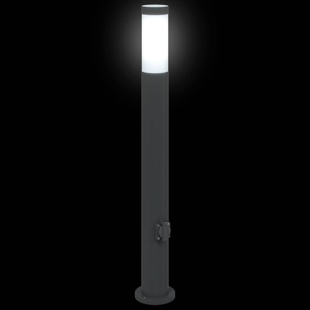 Lampioni a palo con presa elettrica 3 pz 80 cm Acciaio Inox IP44