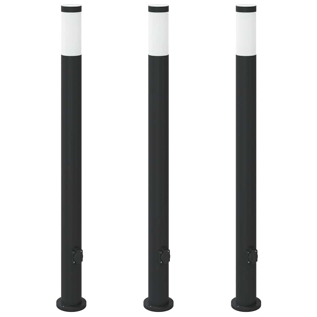 Lampioni a colonnina con presa elettrica 3 pz 110 cm Acciaio Inox IP44