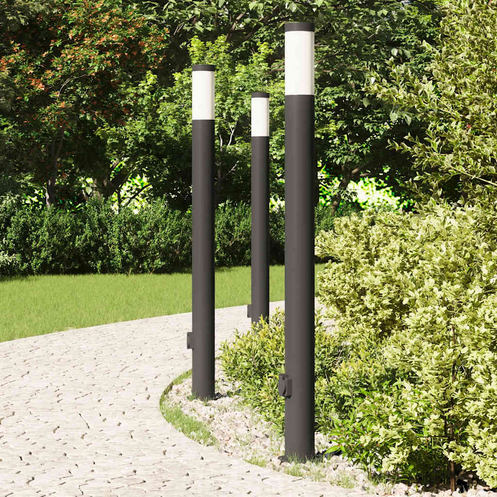 Lampioni a colonnina con presa elettrica 3 pz 110 cm Acciaio Inox IP44